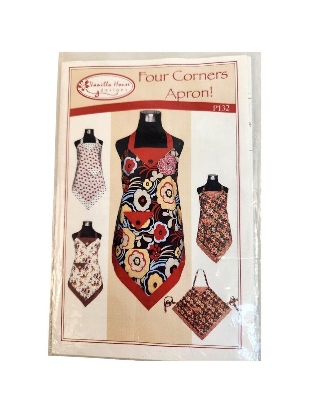 Vanilla House Designs Four Corners Apron Pattern P132 Sewing Craft New!